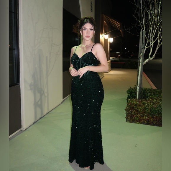 Dark Green Sparkly Dress - Picture 3 of 6